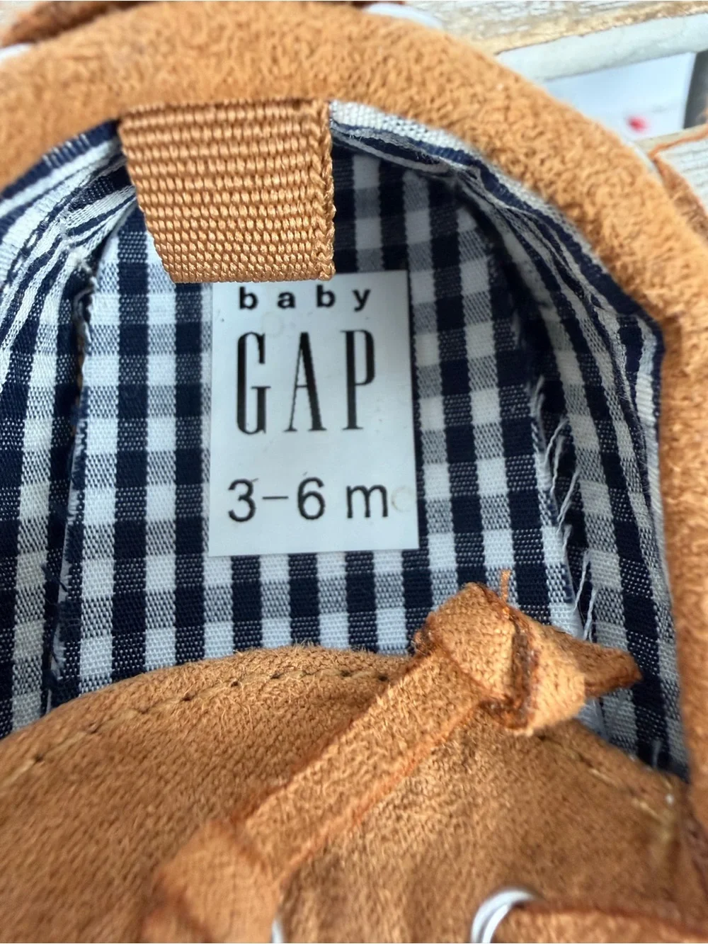 Baby Gap brown faux-suede baby moccasins classic whipstitch detail Sz 3-6 Months